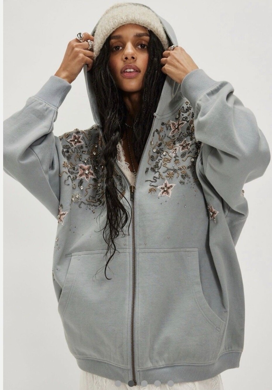 Free People oversized zip hoodie in the “Greyhound Combo” XS - Picture 2 of 3